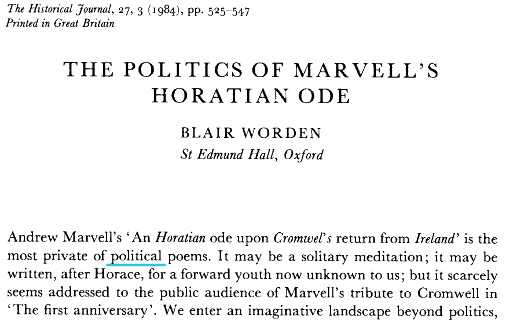 Blair Worden - The Politics of Marvell's Horatian Ode